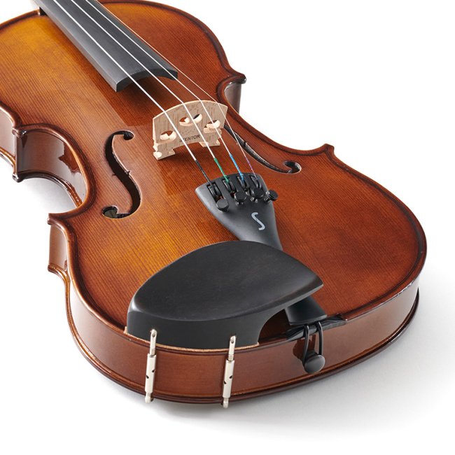 Stentor Student II Violin Outfit — Violin front bridge, chinrest and tailpiece detail