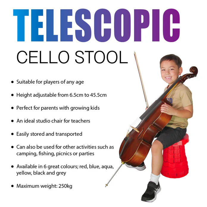 Cello Stool - Telescopic Round Plastic Adjustable 6.5-44.5cm, Black