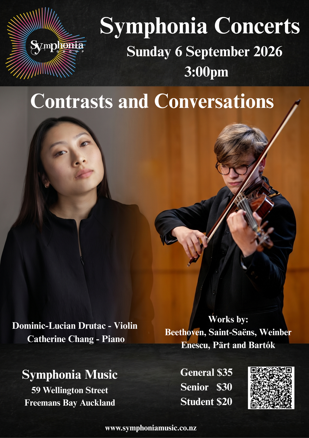 Dominic-Lucian Drutac and Catherine Chang — Contrasts and Conversations, Symphonia Concert, Sunday 6 September 2026