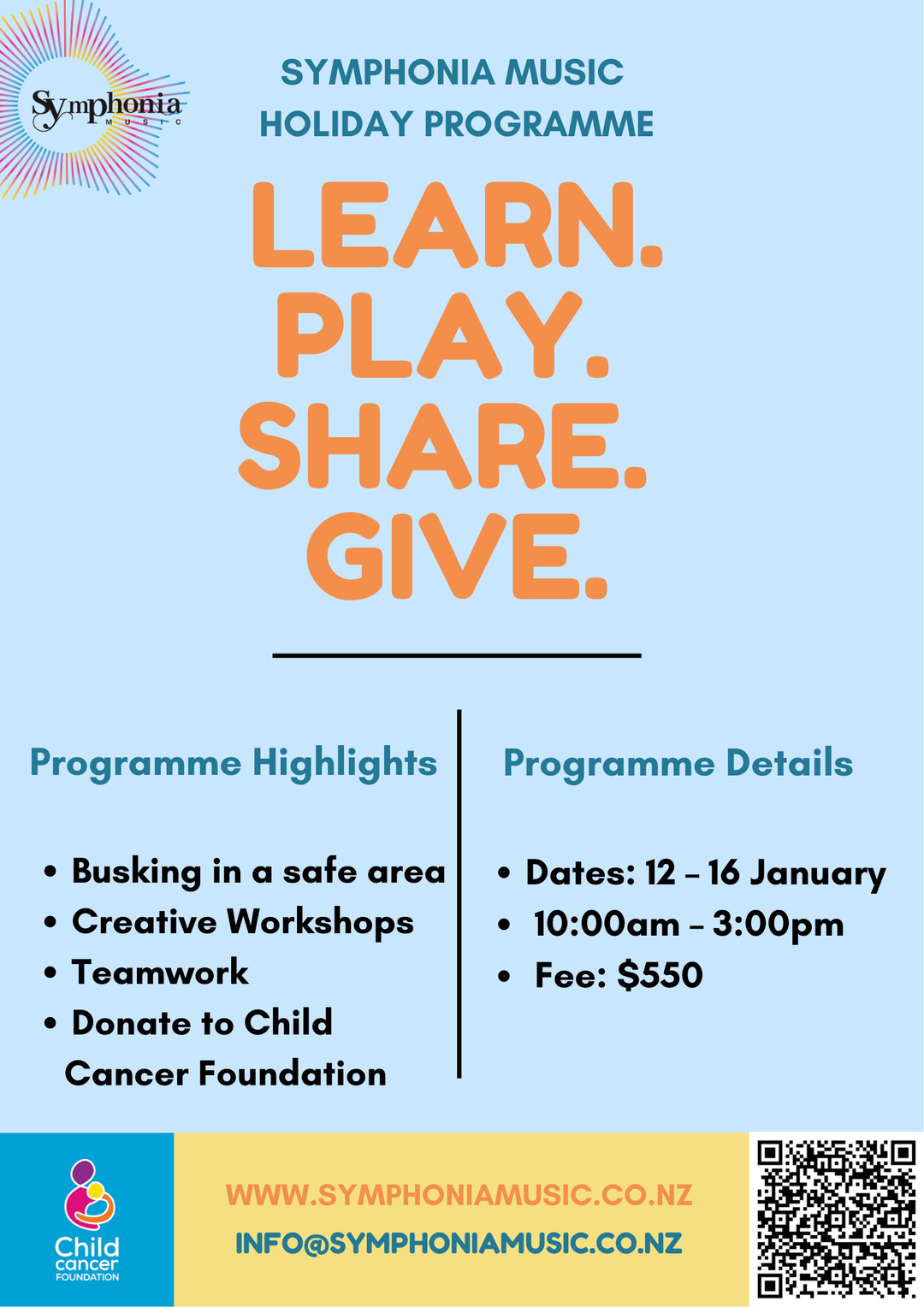 Programme For Play Holiday Programme - Learn, Play, Share, Give – Symphonia Music