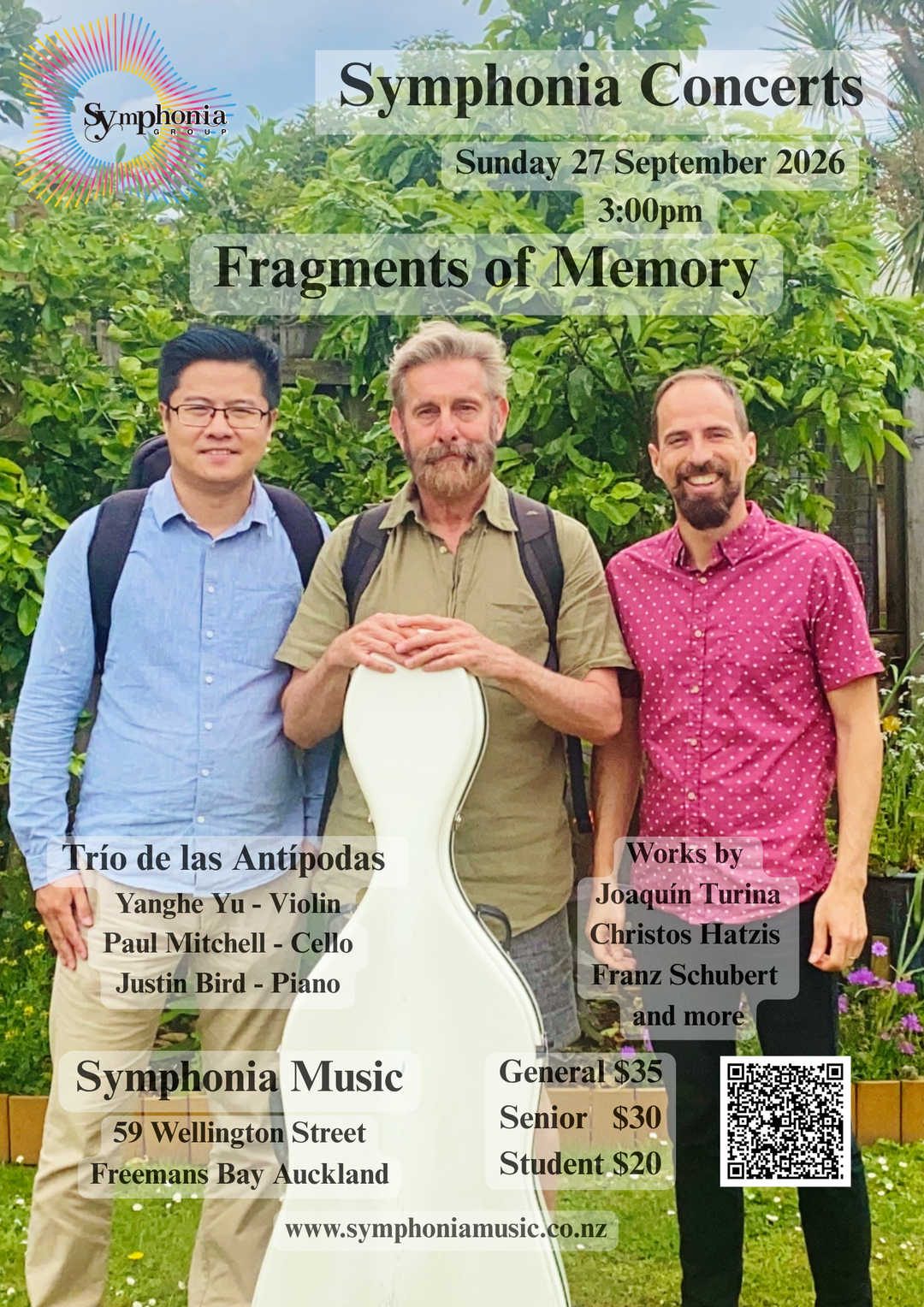 Fragments of Memory — Trío de las Antípodas, Symphonia Concerts, Sunday 27 September 2026 at 3:00 PM.