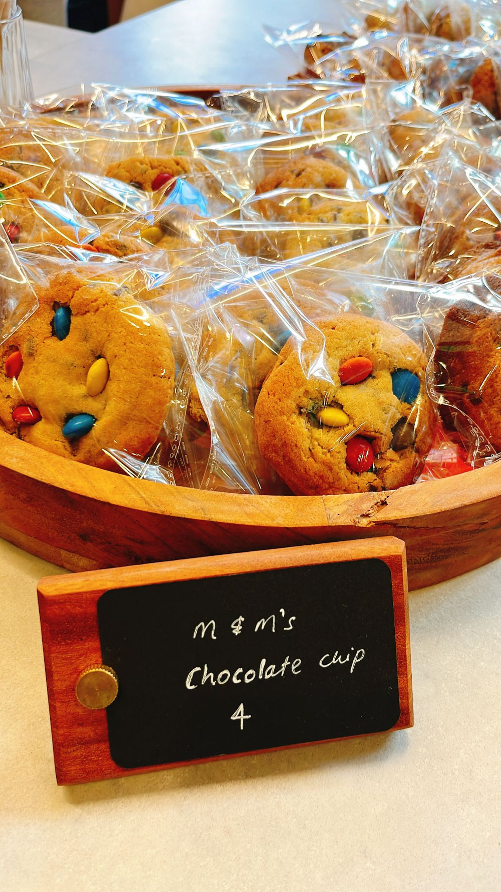 Individually wrapped cookies displayed at Symphonia Café